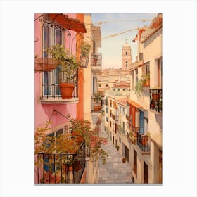 Malaga Spain 1 Vintage Pink Travel Illustration Canvas Print