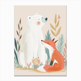 Polar Bear And A Fox Storybook Illustration 2 Canvas Print