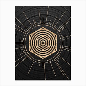 Geometric Glyph Symbol in Gold with Radial Array Lines on Dark Gray n.0148 Canvas Print