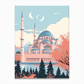 The Blue Mosque   Istanbul, Turkey   Cute Botanical Illustration Travel 2 Canvas Print