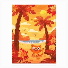 Cartoon Cat On The Beach Canvas Print