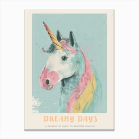 Pastel Unicorn Storybook Style Illustration 3 Poster Canvas Print