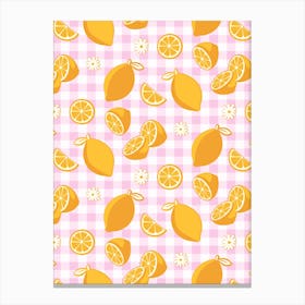 Lemon Pattern on Baby Pink Gingham Canvas Print