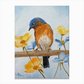 Flower Peeping Eastern Bluebird Canvas Print