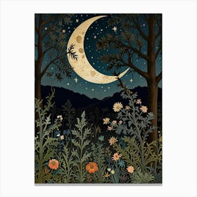 Moonlight In The Woods Style William Morris 1 Art Print 3 Canvas Print