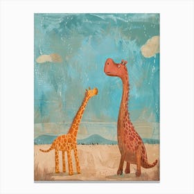 Dinosaur & Giraffe Storybook Painting 1 Canvas Print