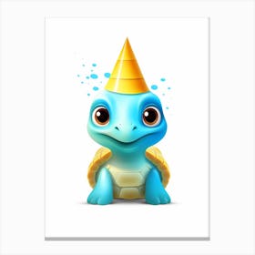 Cute Animated Turtle With Party Hat Canvas Print