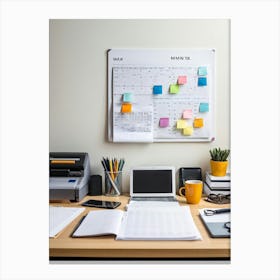 An Office Desk Laden With A Plethora Of Items Signifying A Chronically Busy Future Including Numerou (1) Canvas Print