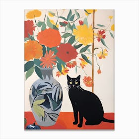 Rose Flower Vase And A Cat, A Painting In The Style Of Matisse 6 Canvas Print