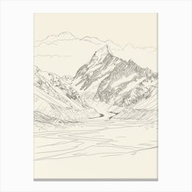 Aoraki Mount Cook New Zealand Line Drawing 2 Canvas Print