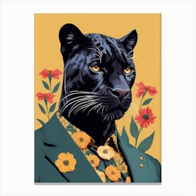 Floral Black Panther Portrait In A Suit (23) Canvas Print