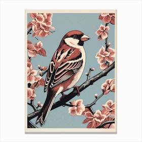 Vintage Bird Linocut House Sparrow 3 Canvas Print