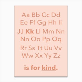 Abc Alphabet Kind Children's Pink Pastel Canvas Print