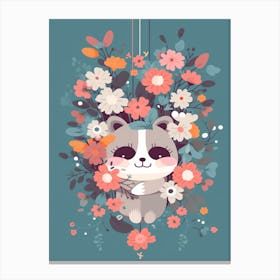 Cute Kawaii Flower Bouquet With A Hanging Possum 2 Canvas Print