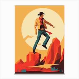 Cowboy Jumping In The Desert Canvas Print