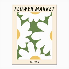 Flower market Tallinn, Fun retro print, Abstract white flowers Canvas Print