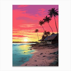An Illustration In Pink Tones Of  Gili Trawangan Beach Indonesia 2 Canvas Print