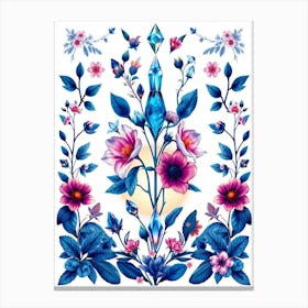 Blue Flowers With Crystals Canvas Print