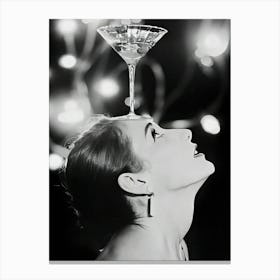 Woman Balancing Cocktail On Head Canvas Print