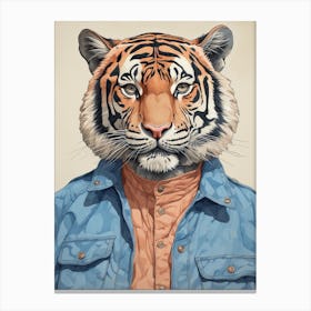 Tiger Illustrations Wearing A Denim Jacket 4 Canvas Print