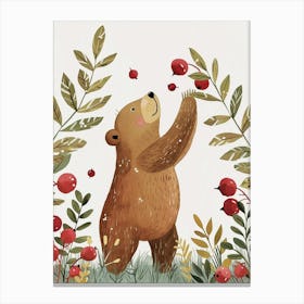 Brown Bear Standing And Reaching For Berries Storybook Illustration 1 Canvas Print