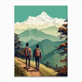Poon Hill Trek Nepal 4 Vintage Travel Illustration Canvas Print