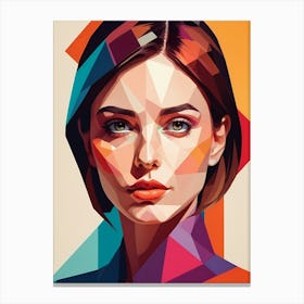 Colorful Geometric Woman Portrait Low Poly (1) Canvas Print