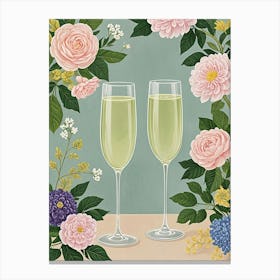 Two Glasses Of Champagne And Flowers Canvas Print