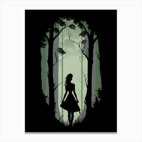 Silhouette Of A Woman In The Forest Canvas Print