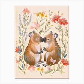Folksy Floral Animal Drawing Wombat 4 Canvas Print