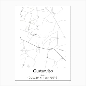 Guasavito,Mexico Minimalist Map Canvas Print