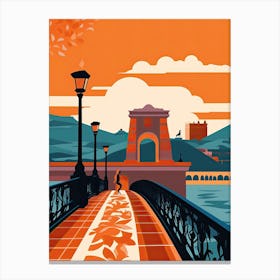 Szechenyi Chain Bridge, Budapest, Hungary, Colourful 1 Canvas Print