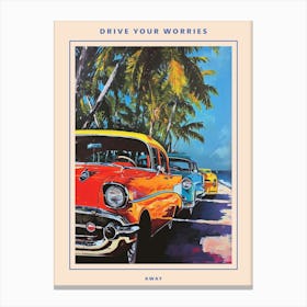 Classic Cars With Palm Trees Poster Canvas Print
