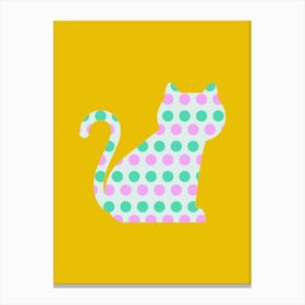 Geometric Cat - Polka Dot Canvas Print