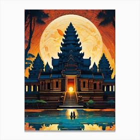 Angkor Wat Temple - Cambodia - Trippy Abstract Cityscape Iconic Wall Decor Visionary Psychedelic Fractals Fantasy Art Cool Full Moon Third Eye Space Sci-fi Awesome Futuristic Ancient Paintings For Your Home Vietnamese Gift For Him Canvas Print