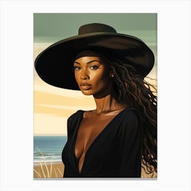Illustration of an African American woman at the beach 122 Canvas Print