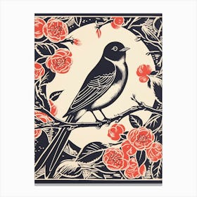 B&W Bird Linocut Barn Swallow 1 Canvas Print