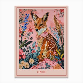 Floral Animal Painting Coyote 1 Poster Canvas Print