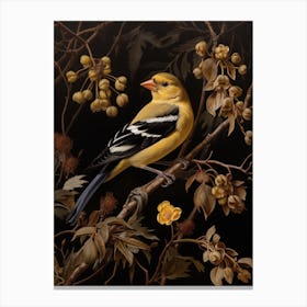 Dark And Moody Botanical American Goldfinch 2 Canvas Print