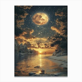 Full Moon Over The Sea Canvas Print