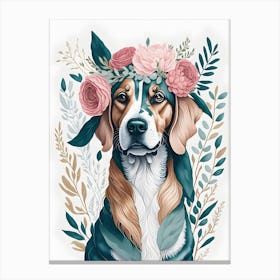 Cyte Dog Portrait Pink Flowers Painting (7) Canvas Print