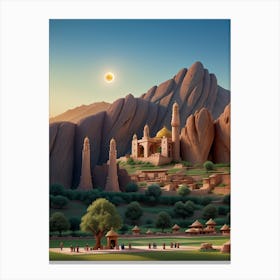 3d Animation Style Bamiyan City In Afghanistan Mosque Carved I 0 Canvas Print