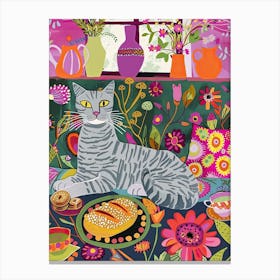 Tea Time With A Egyptian Mau Cat 4 Canvas Print