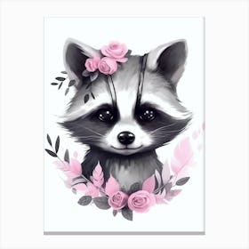 Pink Raccoon Illustration 6 Canvas Print