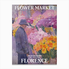 Vintage Flower Market Painting Florence Italy 3 Canvas Print