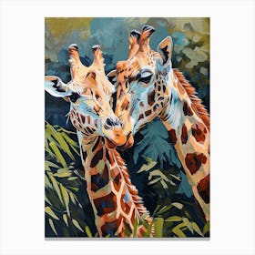 Giraffe & Calf Modern Illustration 3 Canvas Print