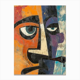 Abstract Portrait Painting Representing A Man Smoking A Pipe Canvas Print