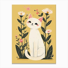 White Cat In Flowers 4 Canvas Print