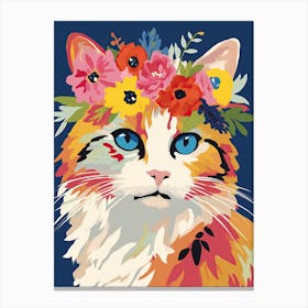 Munchkin Cat With A Flower Crown Painting Matisse Style 2 Canvas Print