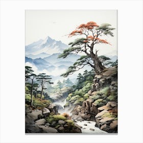 Chugoku Mountains In Multiple Prefectures, Japanese Brush Painting, Ukiyo E, Minimal 2 Canvas Print